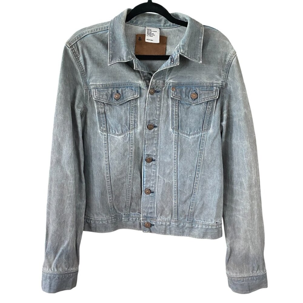 &Denim H&M Mens Trucker Jean Jacket Sz M Grunge Denim Distressed Streetwear